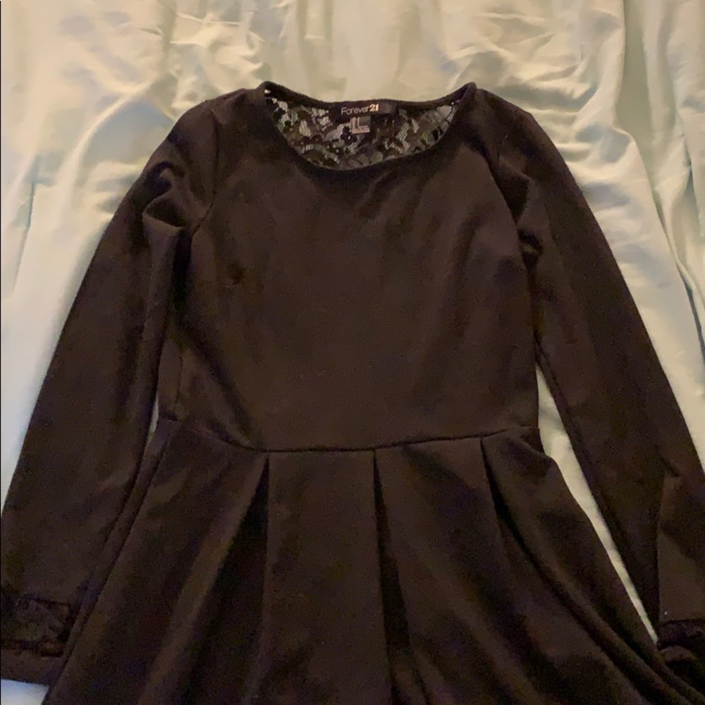 F21 Black A-Line Dress with Lace Details